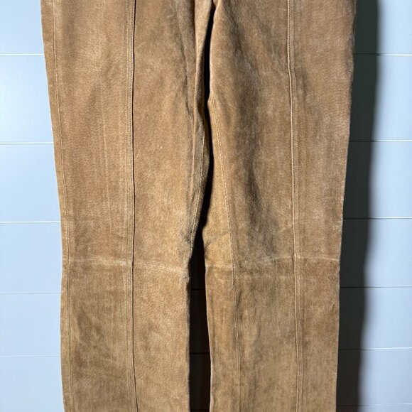 Maxima Wilsons Leather Suede Pants Wide Leg Bottom Camel/Carmel Color Sz 6 - Picture 8 of 12